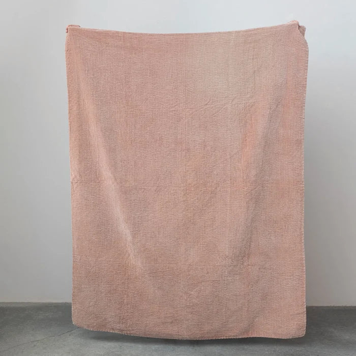 Blush Velvet Kantha Stitch Throw - Madison's Niche