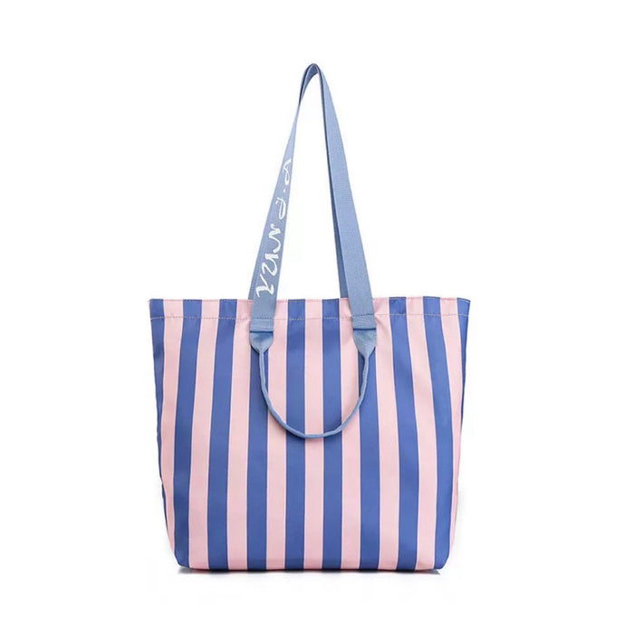 Front view of Bold Color Striped Tote Bag in violet, ideal for errands and gifting.