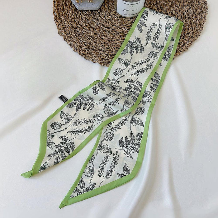 Close-up of Botanical Pattern Silk Scarf in green, ideal for everyday styling and weekend outings.