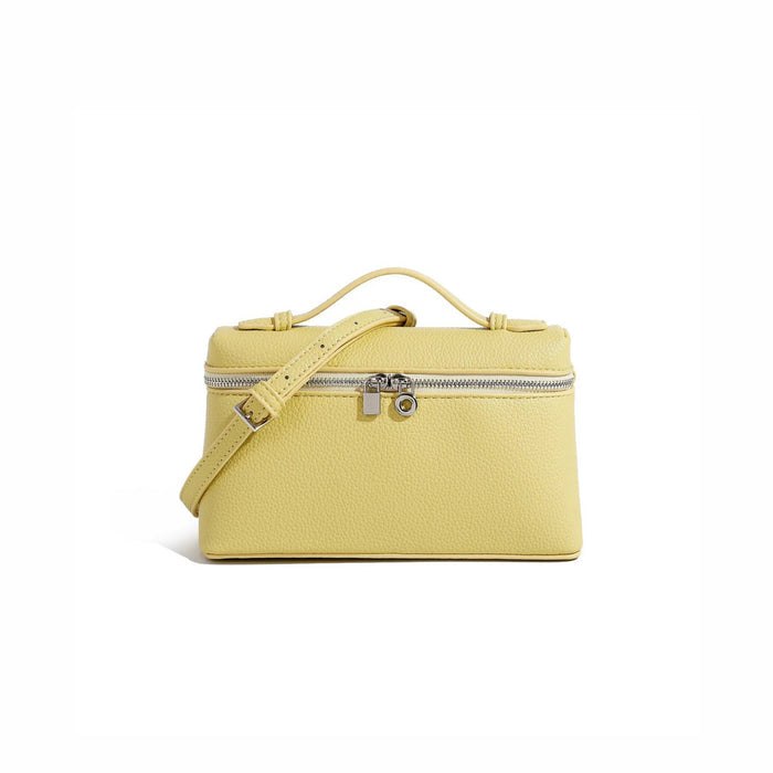 Front view of Boxy Glamour Leather Bag in yellow, ideal for errands and gifting.
