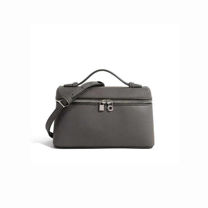 Close-up of Boxy Glamour Leather Bag in gray, easy for commuting and weekends.