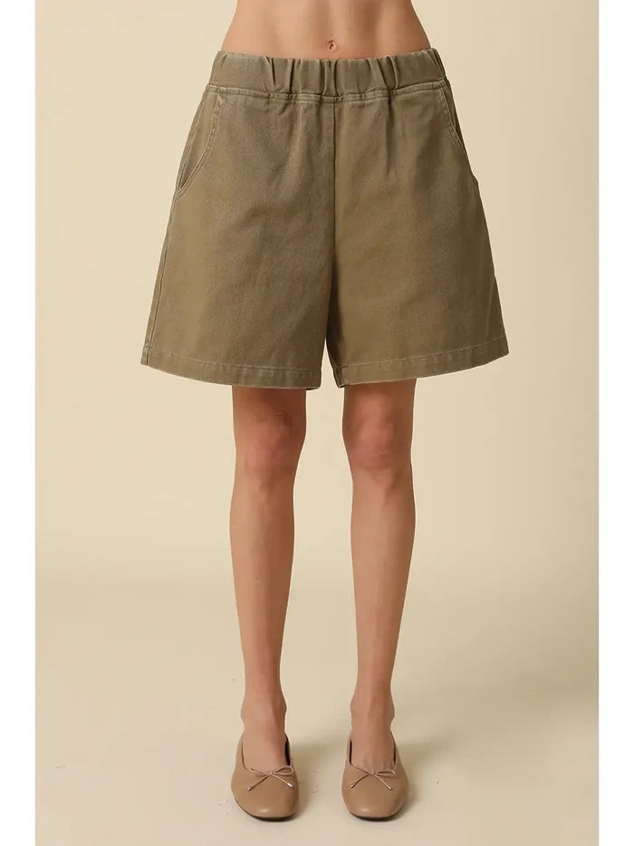 Brisa Cotton Bermuda Shorts in Olive - Madison's Niche