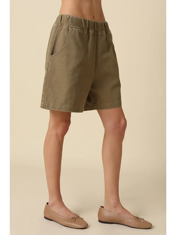 Brisa Cotton Bermuda Shorts in Olive - Madison's Niche
