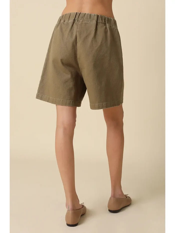 Brisa Cotton Bermuda Shorts in Olive - Madison's Niche