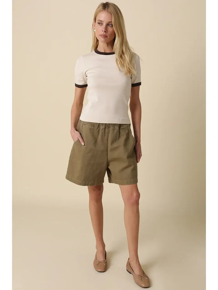 Brisa Cotton Bermuda Shorts in Olive - Madison's Niche