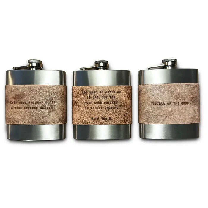 Brown Leather Quote Flasks - Madison's Niche