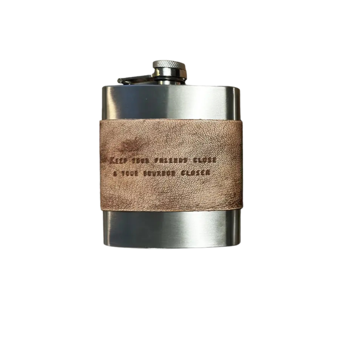Brown Leather Quote Flasks - Madison's Niche
