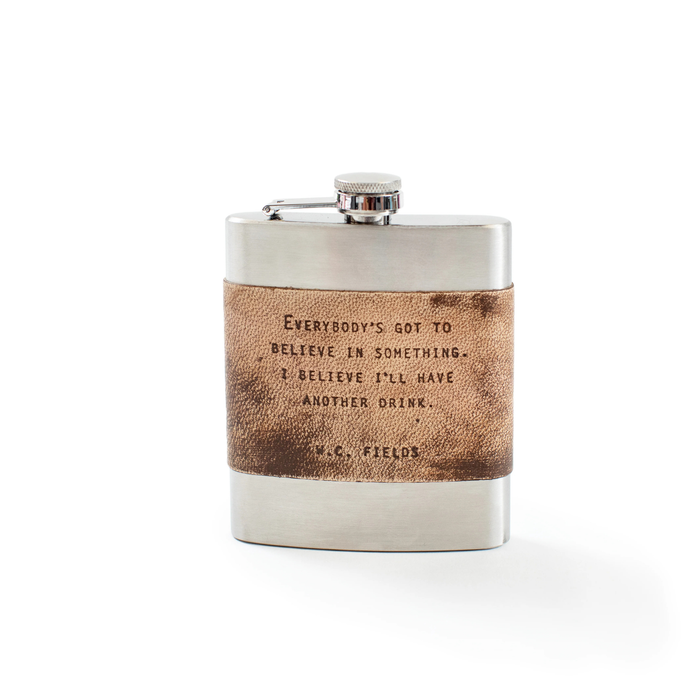 Brown Leather Quote Flasks - Madison's Niche