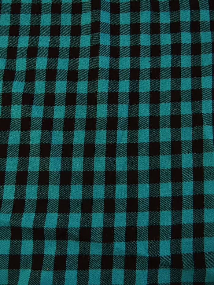 Buffalo Plaid Flannel Fabric Turquoise/Black