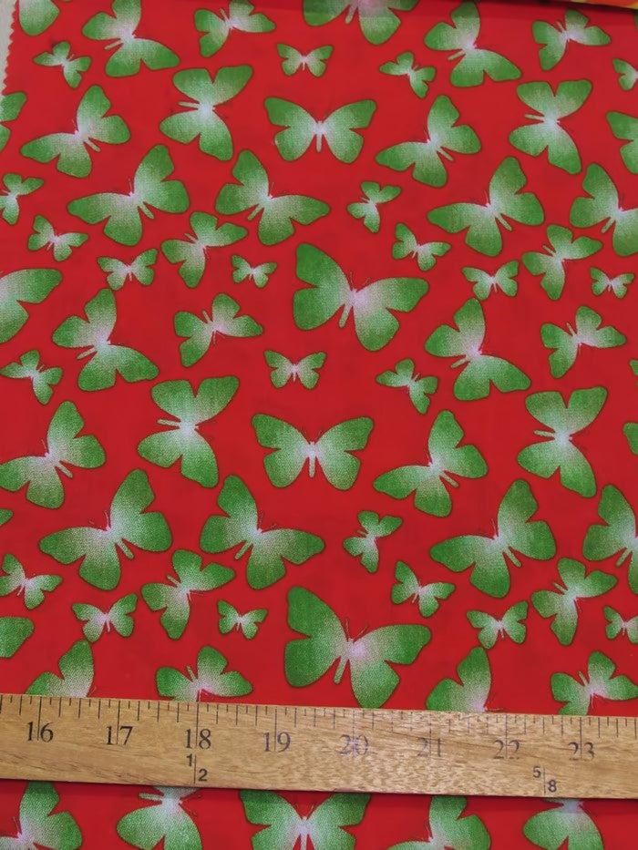Butterflies Red Cotton Polyester Fabric