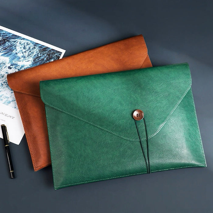 Two Buttoned Leather File Folder bags shown together,  easy for commuting and weekends.