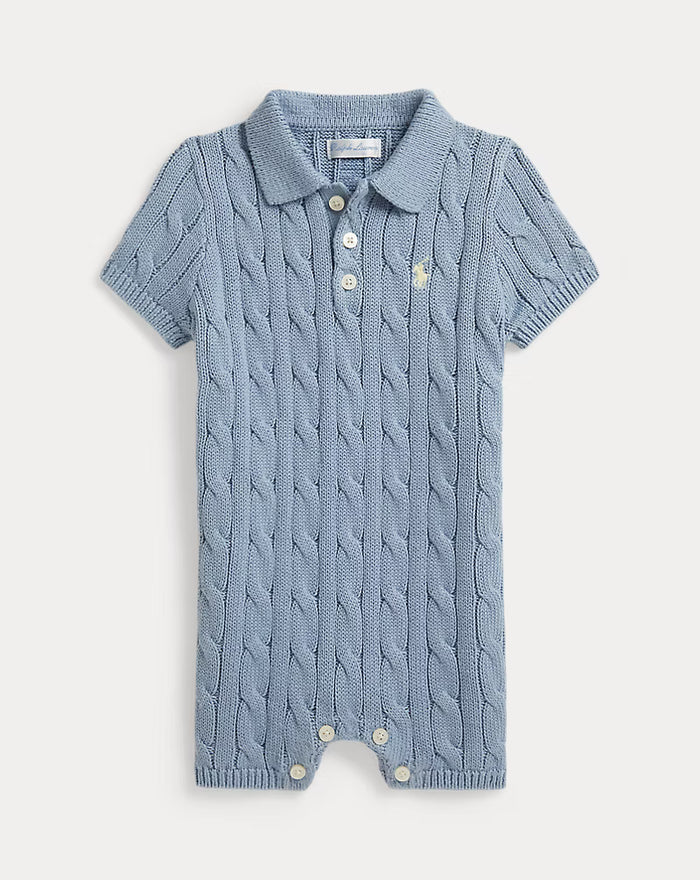 Cable-Knit Cotton Polo Shortall - Madison's Niche