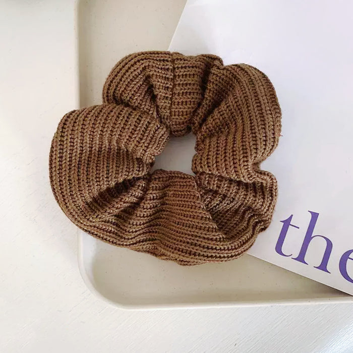 Folded view of Candy Knitted Scrunchie in coffee brown, ideal for quick updos and ponytails.