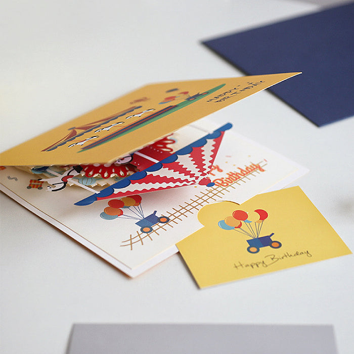 Angled view of Carousel Birthday Card, great for gifting and special occasions.