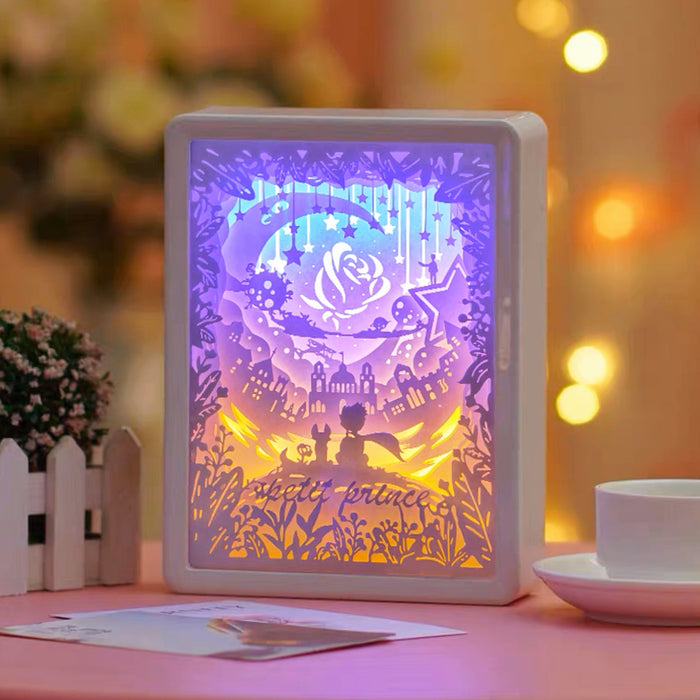 Angled view of Carved Paper Lamp product in purple product, easy for parties and everyday use.