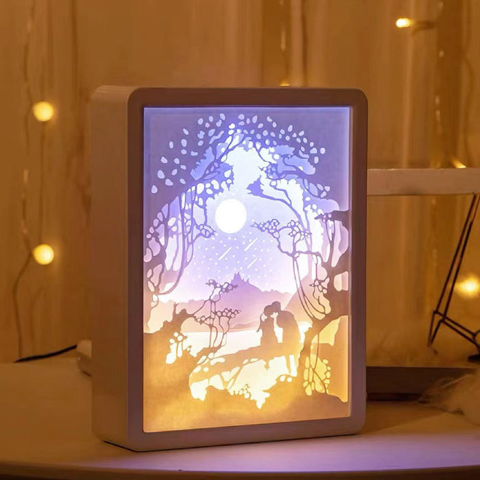 Flat lay of Carved Paper Lamp product in ship pattern, great for home decor and gifting.