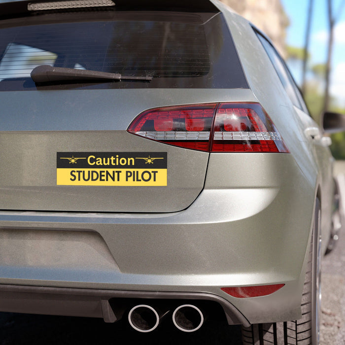 Caution Student Pilot Car Magnet — Yellow/Black Safety Decal for New Aviators