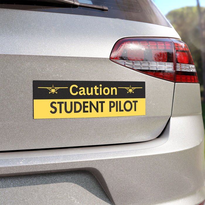 Caution Student Pilot Car Magnet — Yellow/Black Safety Decal for New Aviators
