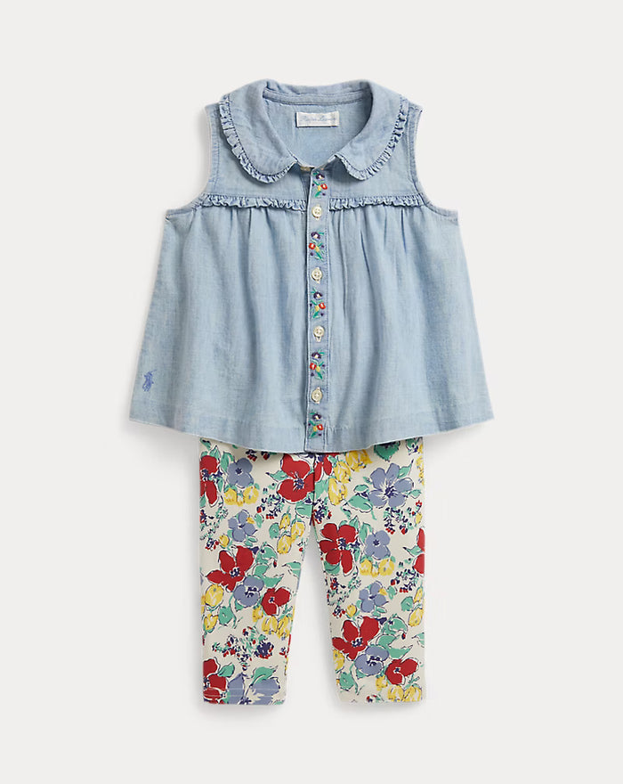 Chambray Top & Floral Jersey Legging - Madison's Niche