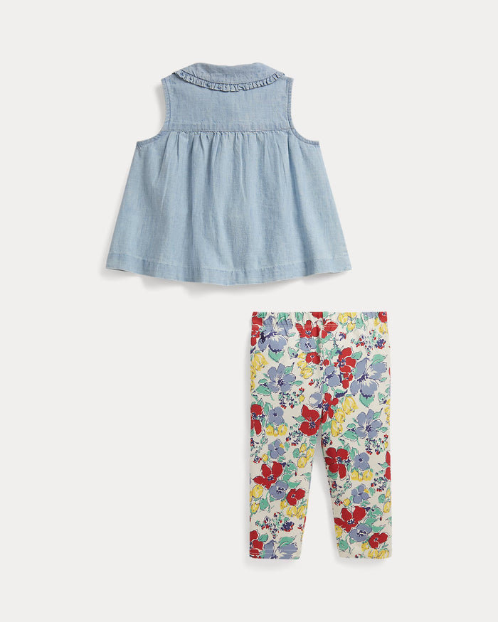 Chambray Top & Floral Jersey Legging - Madison's Niche