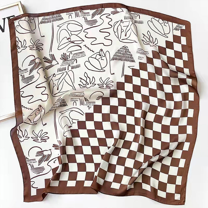 Angled view of a plaid scarf, easy for travel packing and gifting.