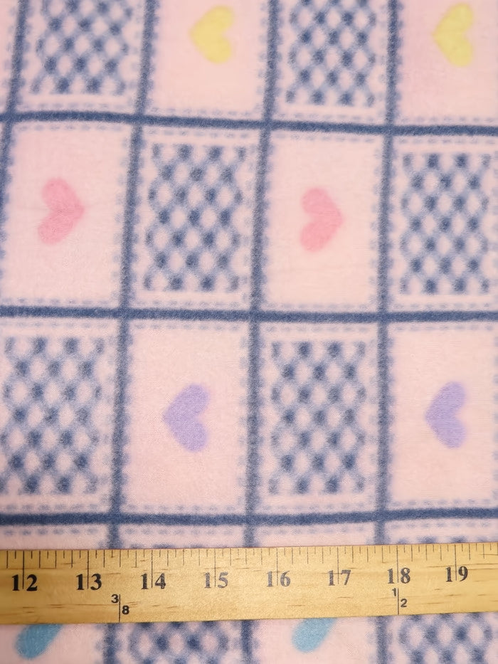 Checkered Hearts Pink Fleece Fabric