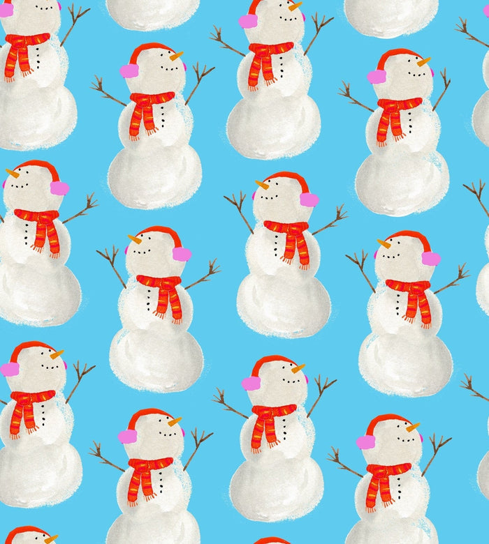 Christmas Best in Snow-Man on Blue 100% Cotton Price Per Yard