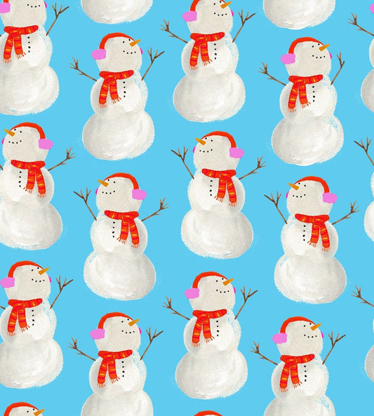 Christmas Best in Snow-Man on Blue 100% Cotton Price Per Yard