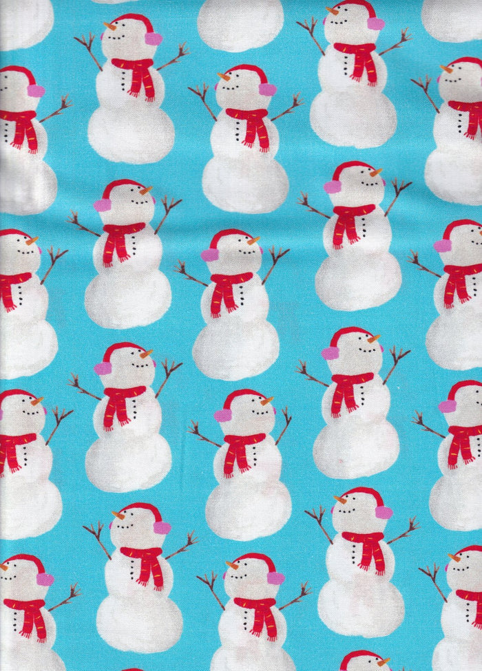 Christmas Best in Snow-Man on Blue 100% Cotton Price Per Yard