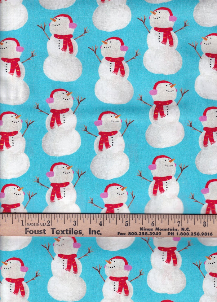 Christmas Best in Snow-Man on Blue 100% Cotton Price Per Yard