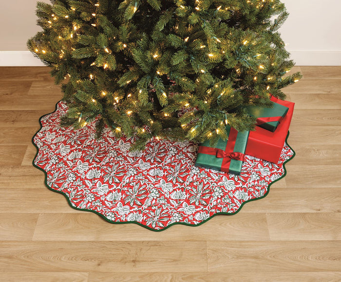Christmas Block Print Tree Skirt