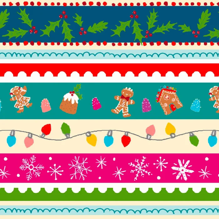 Christmas Hollidazzle Border Stripe on White Price per Yard