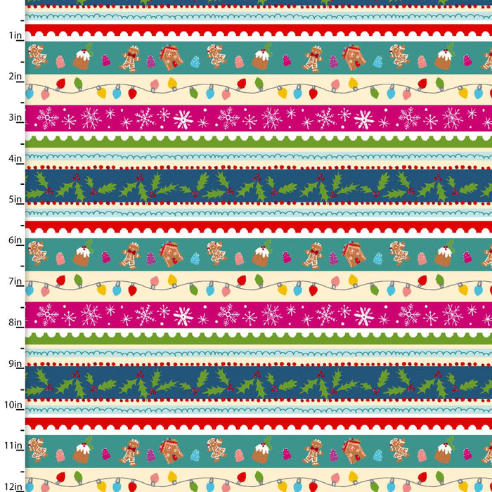 Christmas Hollidazzle Border Stripe on White Price per Yard