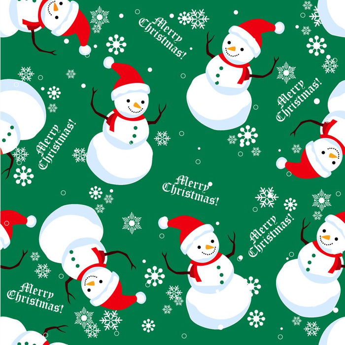 Christmas Merry Christmas Snowmen on Green 100% Cotton