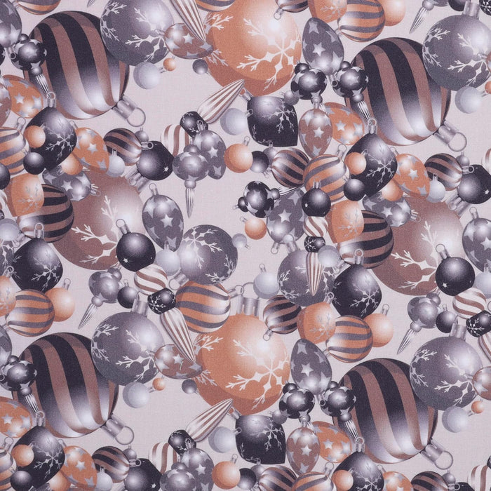 Christmas Ornaments Black Gold on Cream 100% Cotton Fabric By the yard