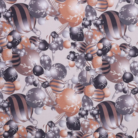 Christmas Ornaments Black Gold on Cream 100% Cotton Fabric By the yard