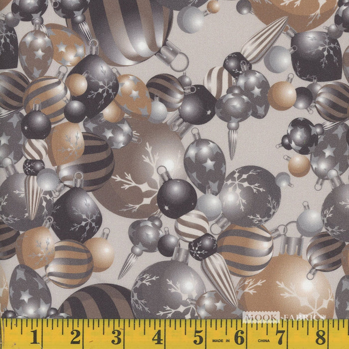 Christmas Ornaments Black Gold on Cream 100% Cotton Fabric By the yard