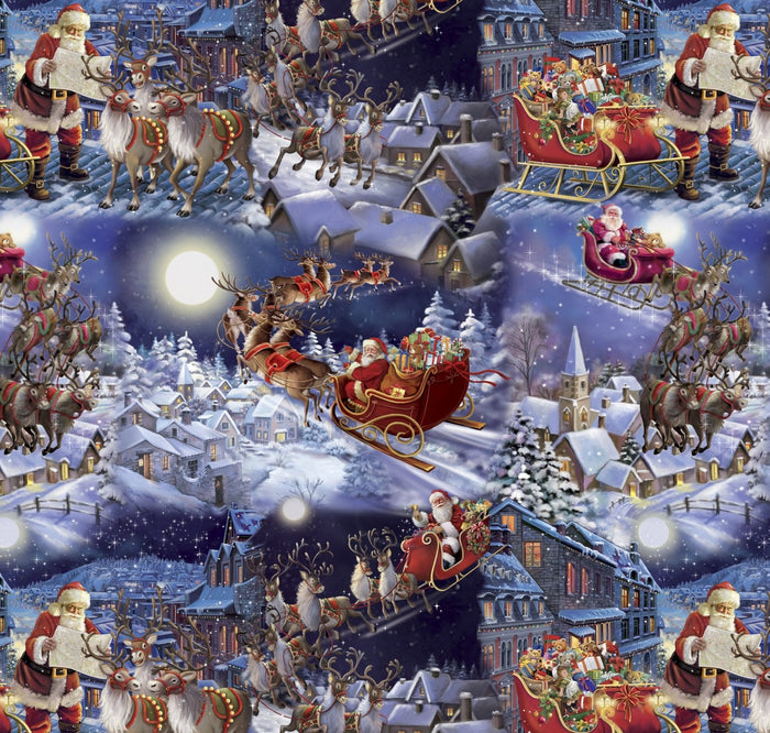 Christmas Santas Sleigh on Blue