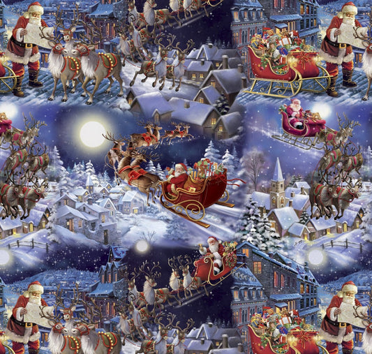 Christmas Santas Sleigh on Blue