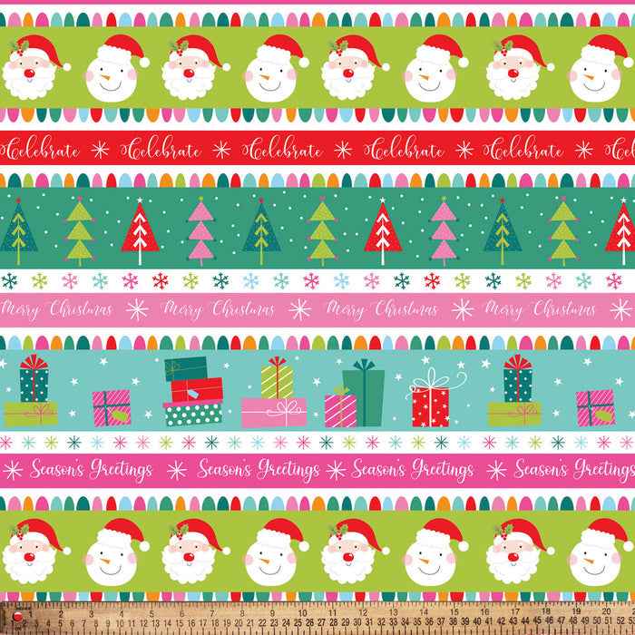 Christmas Seasonas Greetings Border Stripe Multi