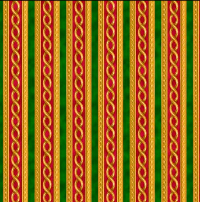 Christmas Stripes Red Green on Gold 100% Cotton Price per Yard