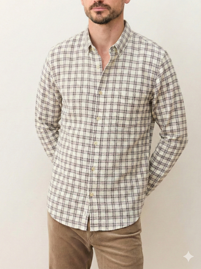 Class Stretch Selvage Shirt in White Navy Check