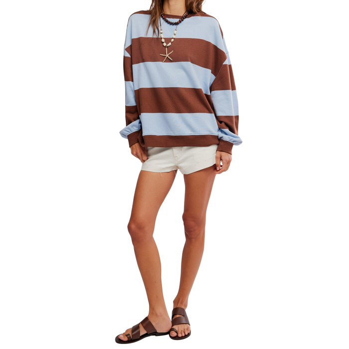 Classic Striped Crewneck in Perowinkle - Madison's Niche
