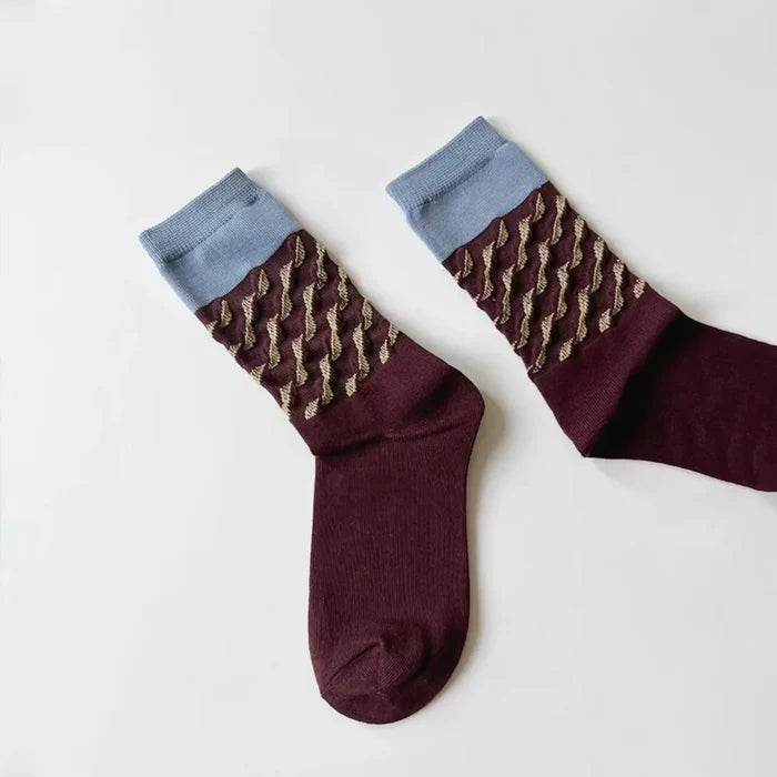 Front view of Classical Wave Rhythm Socks in brown, easy to pack for travel and errands.