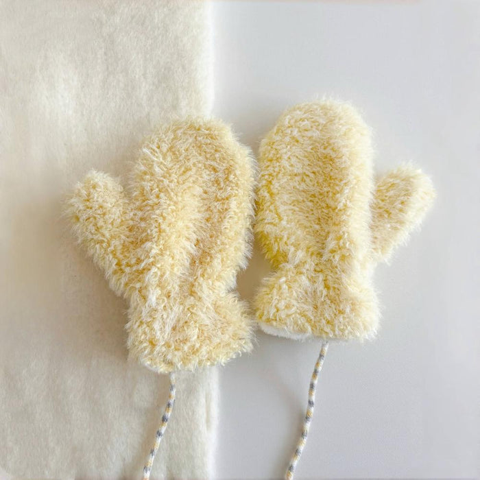 Yellow cloud-touch fluffy gloves with plush pile; bright cozy gloves for chilly weather.