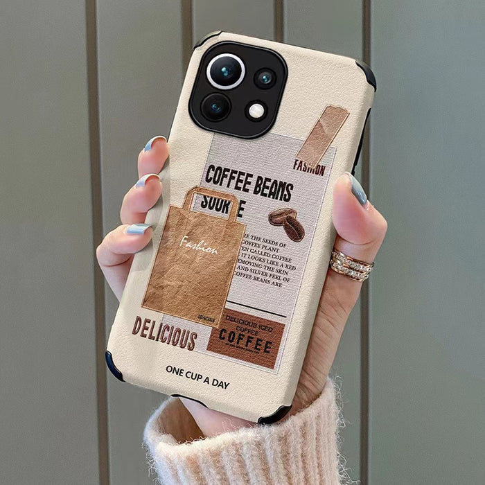 Model holding Coffee Lover Case. Elegant aesthetic faux-leather texture, ideal for workwear and casual style.