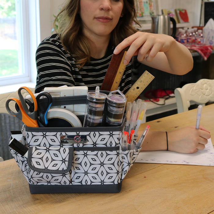 Collapsible Desktop Craft Caddy, Grey Geometric