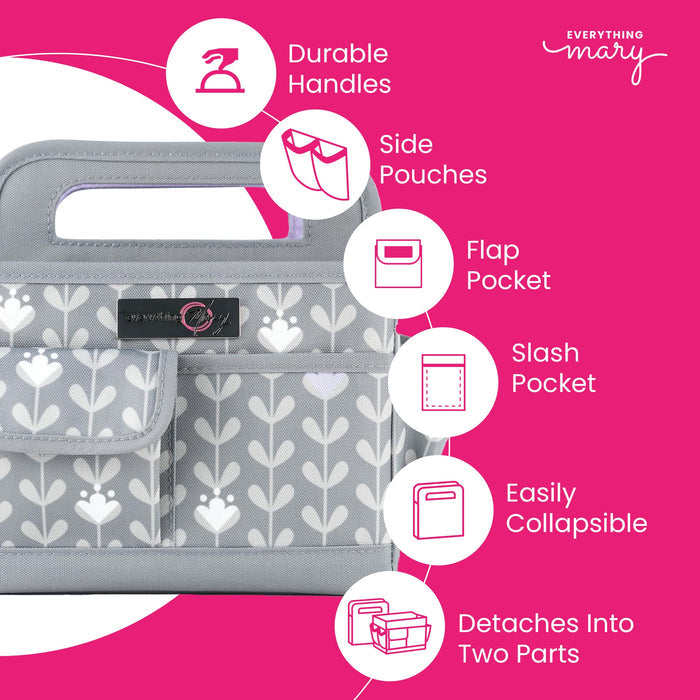 Collapsible Desktop Craft Caddy, Purple Flowers
