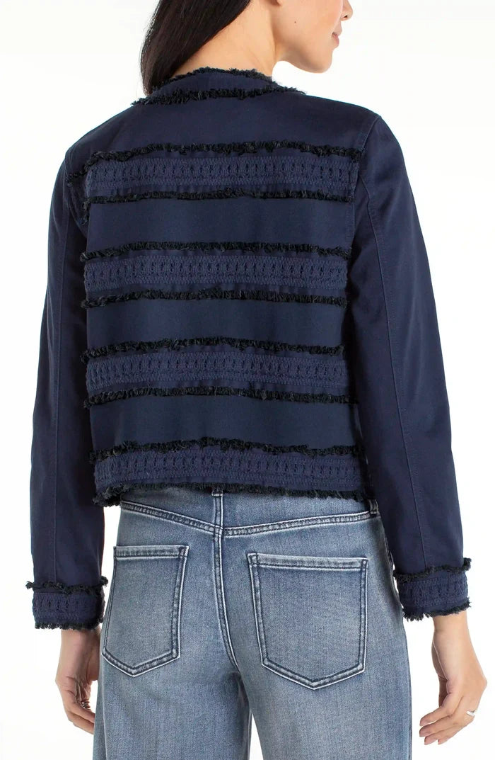 Collarless Jacket with Fray - Madison's Niche