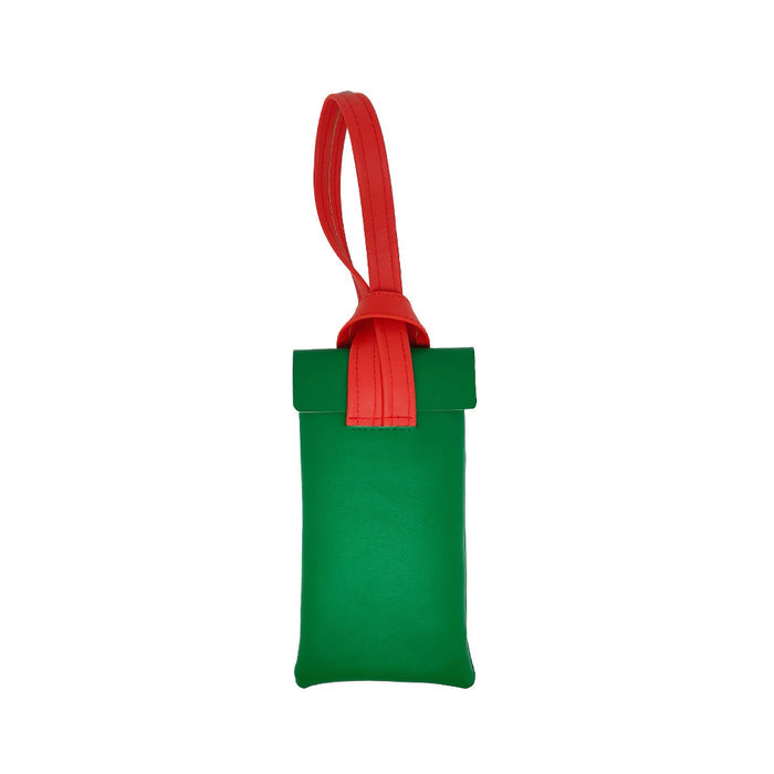 Green and red glasses case, festive pop of color suited for holiday gifting and bold fashion statements.